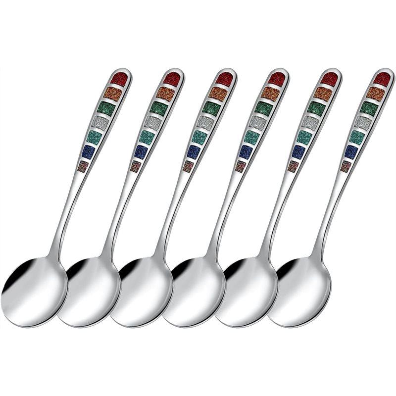 

Good-European 7.24 Spoon Set- Stainless Steel Colorful Enamel Soup Drinking Utensils, Dishwasher Safe(6 Pieces)