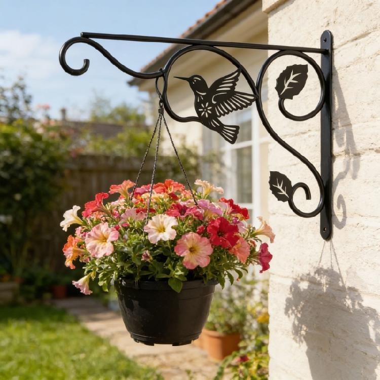 2 Pezzi Staffa Supporto da Parete in Ferro per Piante con Motivo Colibrì Gancio Appendi Mangiatoia per Uccelli per Decorazione di Portico Recinzione