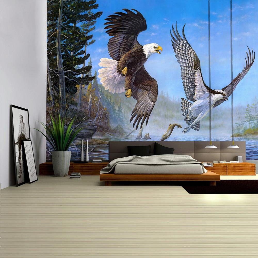 Blue sky and white clouds beach mat travel mattress small fresh bohemian home decoration eagle flying tapestry wall hanging