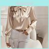 Satin Butterfly Knot Long Sleeve Shirt For Women With Wrinklefree Fabric For Office Wear
