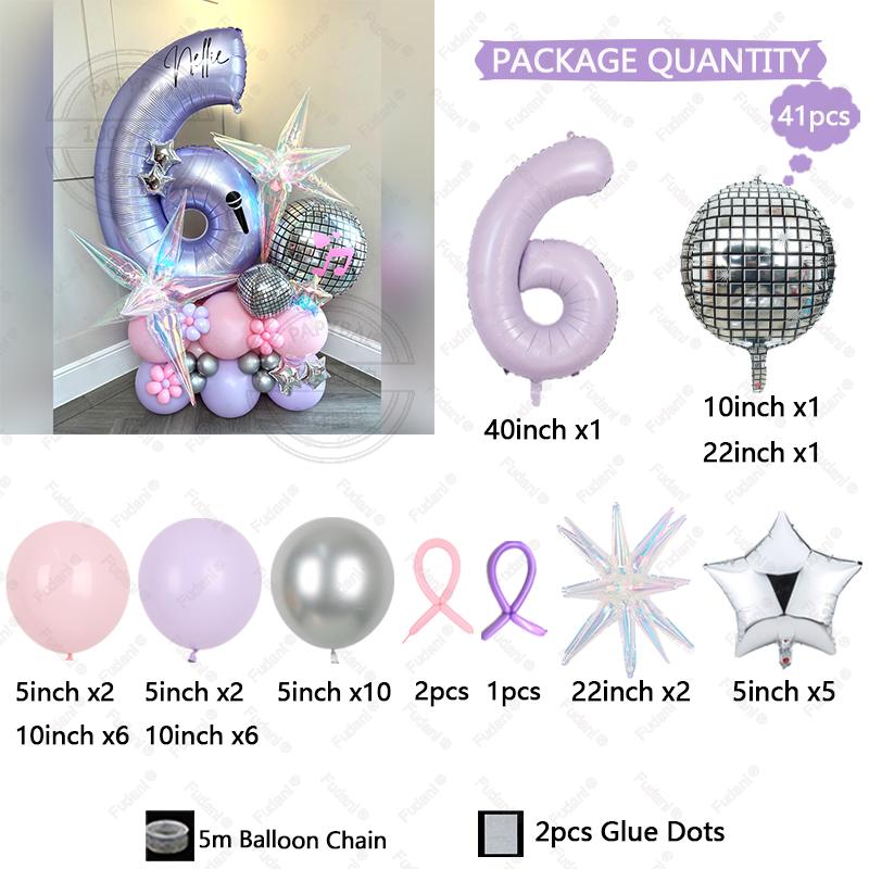 41pcs 4D Disco Balloon Cream Purple Number Birthday Balloon Set Music Enthusiasts Birthday Balloon Festive Party Decoration