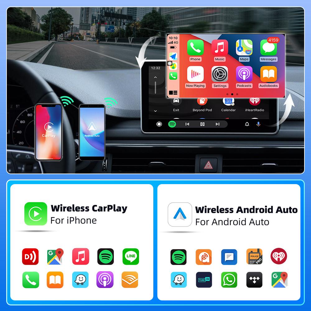 2025 Neuer kabelgebundener zu kabelloser CarPlay 2-in-1 Mini-Adapter Android Auto Smart Box Plug and Play Auto-Verbindung OTA-Update Universal