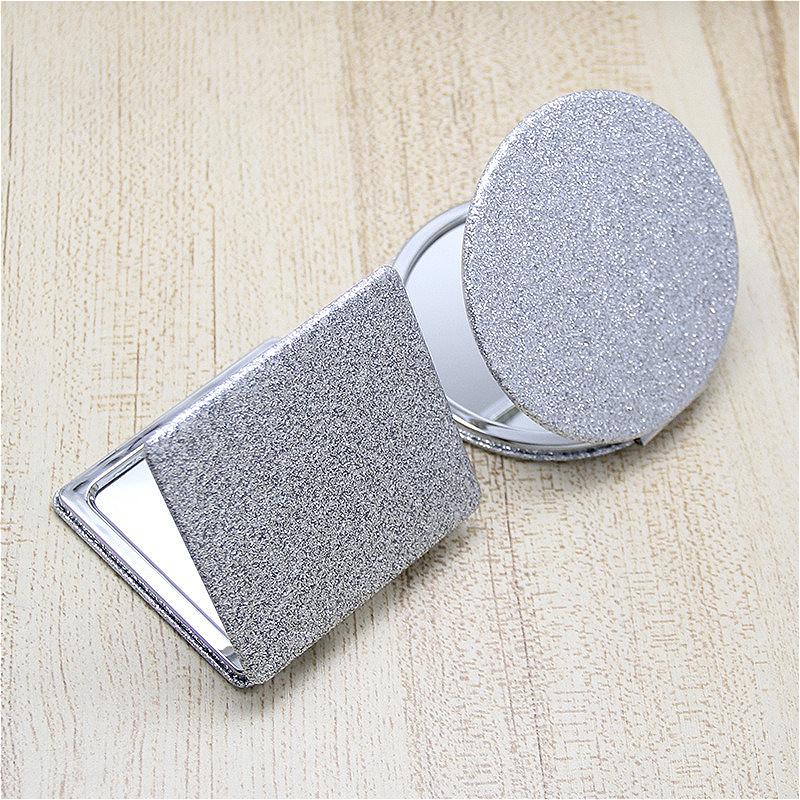 Round & Square Folding Makeup Mirror in Shiny Silver, Portable PU Dual-Sided Mirror for Purse & Travel