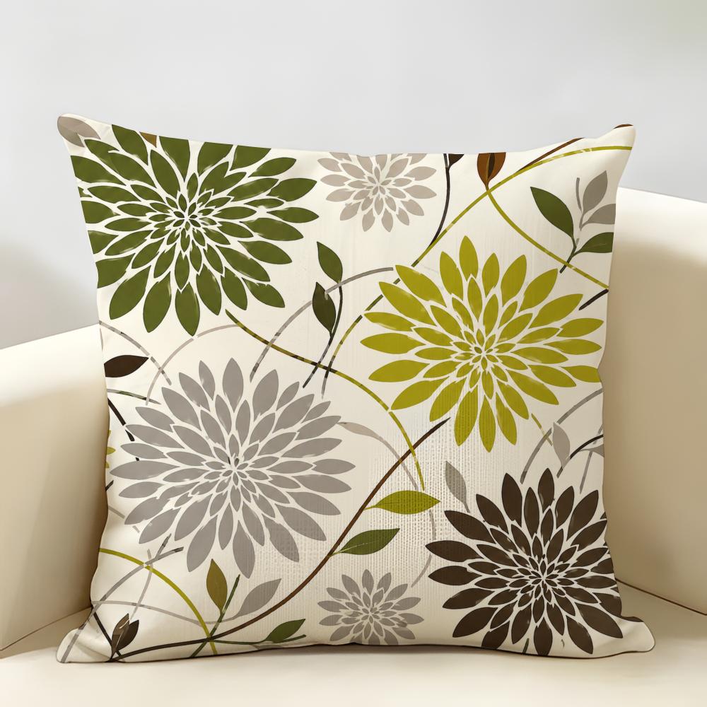 Morandi Ink Wash Painting Large Flowers Cushion Cover Durable Hypoallergenic Organic Linen Short Pillow Cover Washable