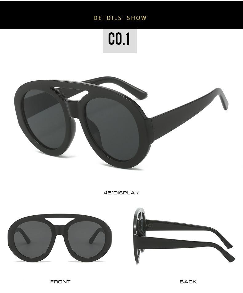Designer Women s Large Frame Sunglasses Round Gradient Oval Double Beam Colorful Metal Frame in Yellow Red Gray hexagon rimless sunglasses