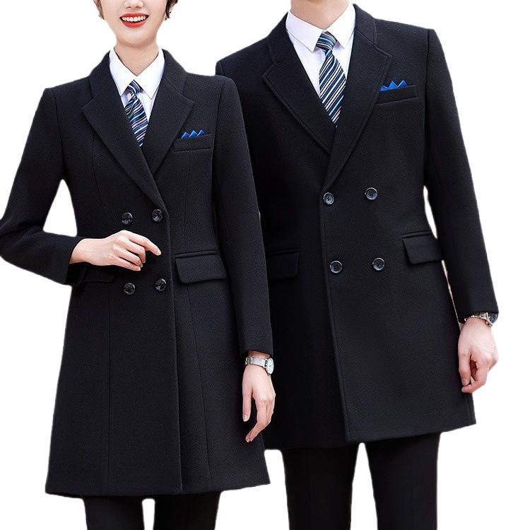Men's Mid-Length Woolen Business Trench Coat with Velvet Lining for Autumn and Winter.