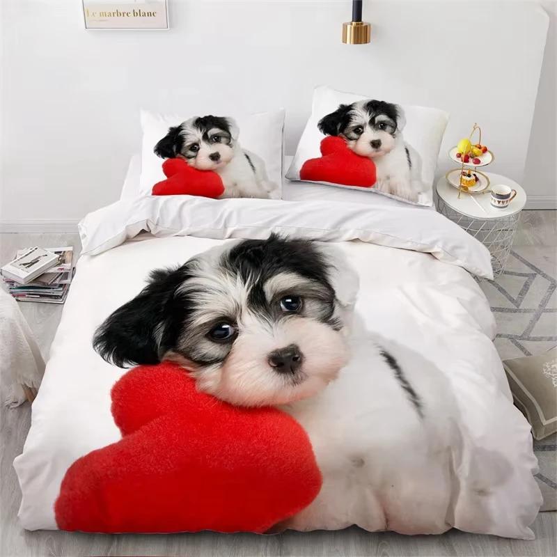 Cute Dogs Duvet Cover Pet Dog Funny Animal Bedding Set 3D Print Puppy Comforter Cover Pillowcases Full King For Kids Teens Decor