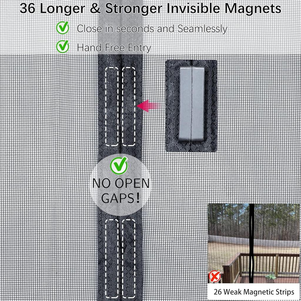 Upgraded Magnetic Screen Door Thicker 250g/m² Reinforced Mesh,36 Longer Magnets,Door Screen Magnetic Closure for Single Door,Heavy Duty Door Net
