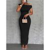 Sexy Solid Color Dress Cute Slim Water Ripple Diagonal Shoulder Dress
