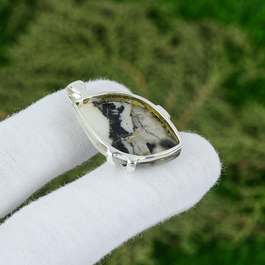 Marquise Zebra Jasper Stone Sterling Silver Handmade Handcrafted Wife Pendant