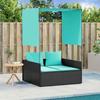 Double Sun Lounger with Canopy and Curtains Black Poly Rattan
