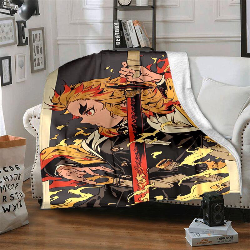 Rengoku Kyoujurou Flannel Blanket Soft Warm All-Season Throw, Design for Camping, Car Travel, Hiking Sofa, Bed, Office Perfect Gift for Parties