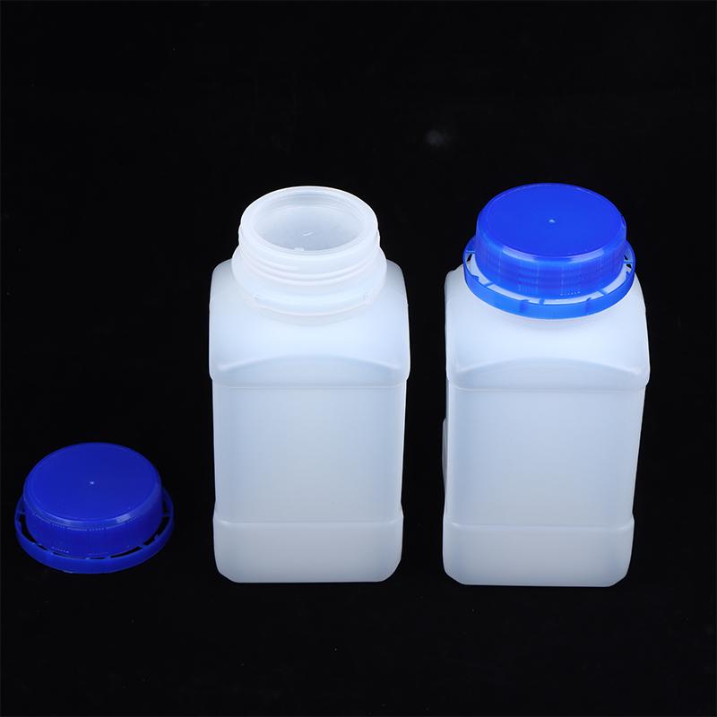 2 Piezas 250/500/800ml Blanco Plástico HDPE Vacío Cuadrado Botella Botella de Reactivo Laboratorio Muestras Frascos Antirrobo Azul Tapa de Rosca