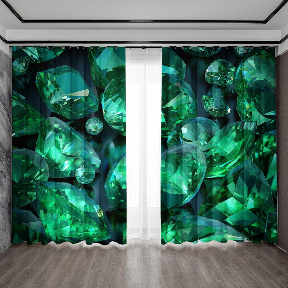 

2 шт. Шторы для украшения дома, зеленый кирпич и камень с карманами на карнизе, кухня, кофейня, гостиная, балкон, сад 75x166cm&Without mount