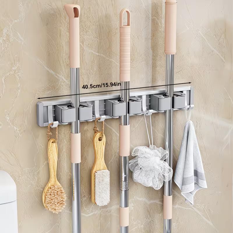 Heavy Duty Metal Mop and Broom Holder Wall Mounted Adjustable Hooks Storage Organizer for Home Garage Kitchen Garden Space Saving Tool Rack