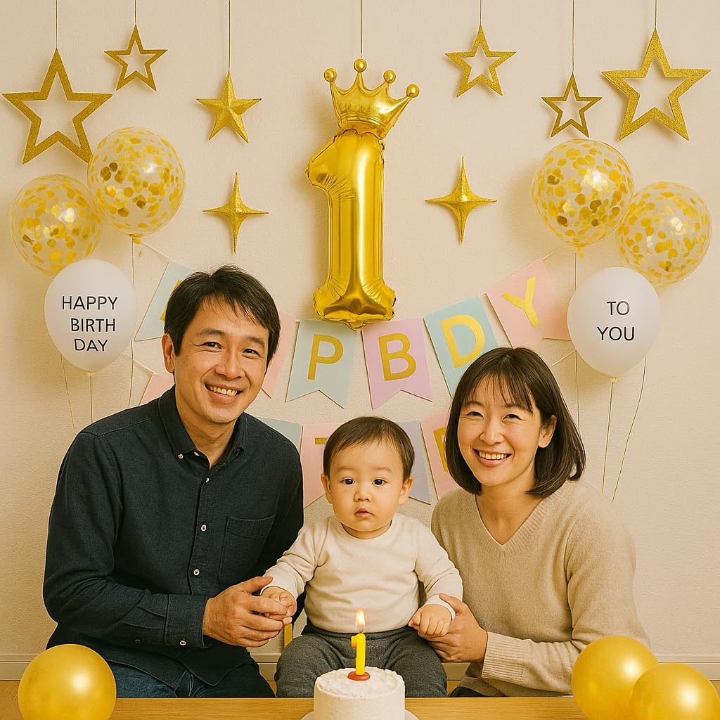 VeoryFly First Birthday Decoration Set Macaron Garland Balloon Crown Party Supplies Gold and Macaron Stylish Cute Ornaments for Boys and Girls