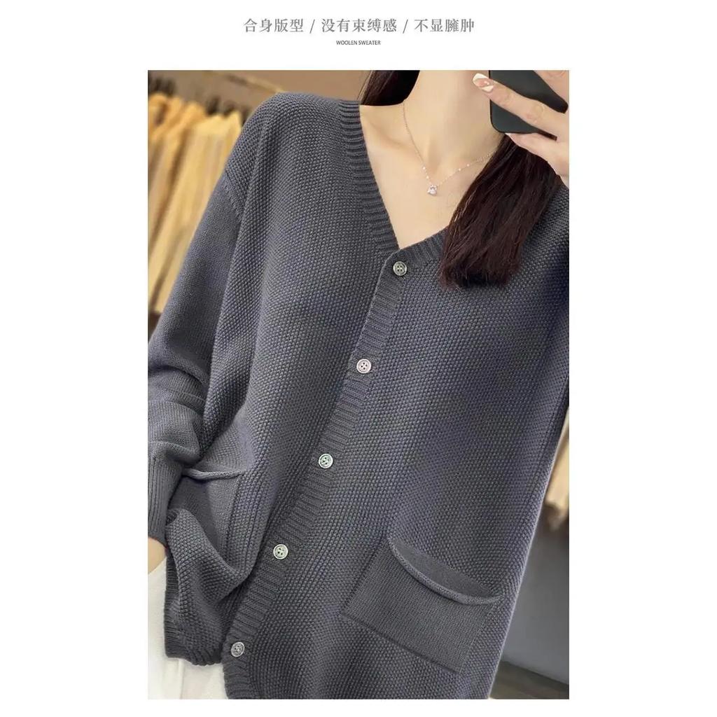 Spring and Autumn Long-sleeved Temperament Sweater Thin New Knitted Cardigan for Women V-neck Loose Short Jacket Knitted