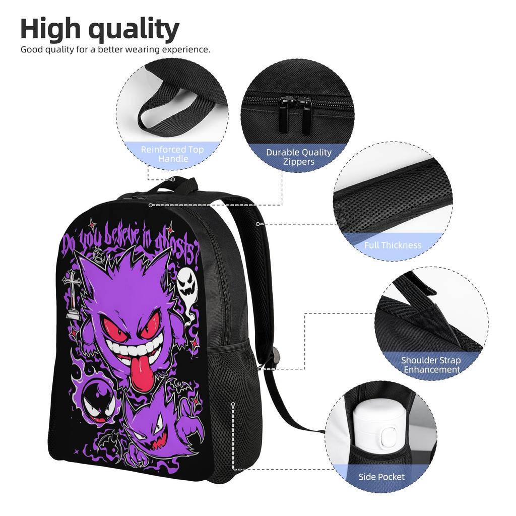 Fashion Backpacks Pokemon Backpack Daypack Gengar Ghost Mochila Campus Retro Washable Rucksack