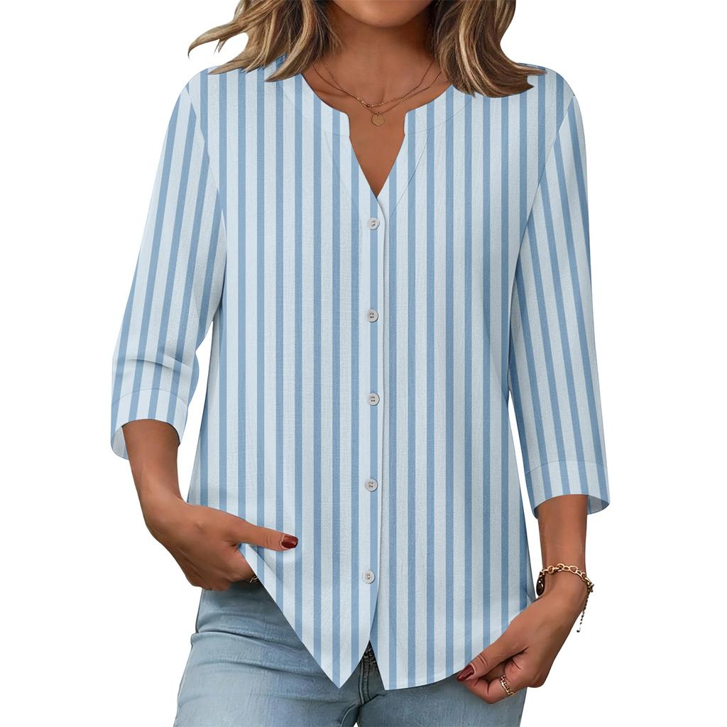 Women's stylish casual striped checkered printed blouse