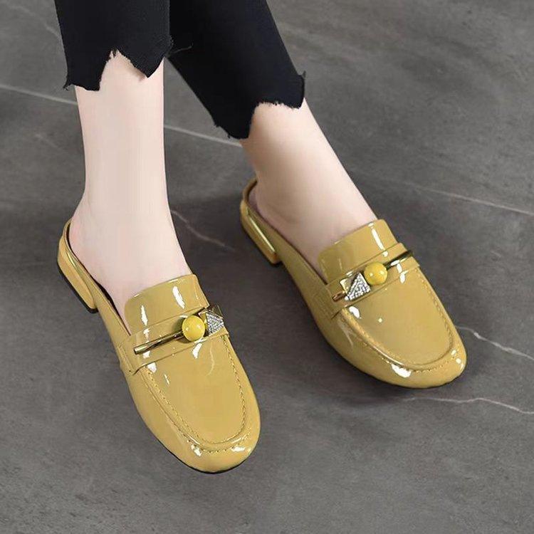 

2025 summer new cool slippers women s bag head one-word outer wear middle heel fashion rhinestone soft bottom versatile half slippers 40
