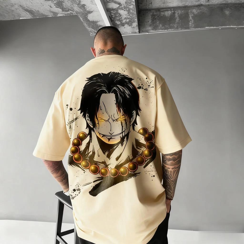 Bandai One Piece Nadruk Luffy Krótki rękaw Luźny Męskie i Damskie Letnie do dojazdów Oddychający Sportowy Bawełniany T-shirt 2026