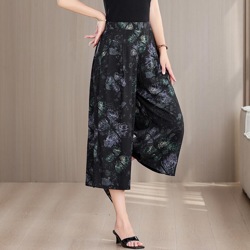 Plus Size Summer Women's Wide Leg Pants High Waist Loose Vintage Clothes Elastic Waist Casual Pants