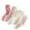 Women's Pink Mid-Tube Socks: Warm Embroidered Bow, Thick Velvet, Autumn/Winter Collection