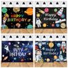 Thème Espace Univers Planète Dessin Animé Joyeux Anniversaire Tissu de Fond Décoration de Fête Bannière Cadeau pour Garçon Fond de Photographie
