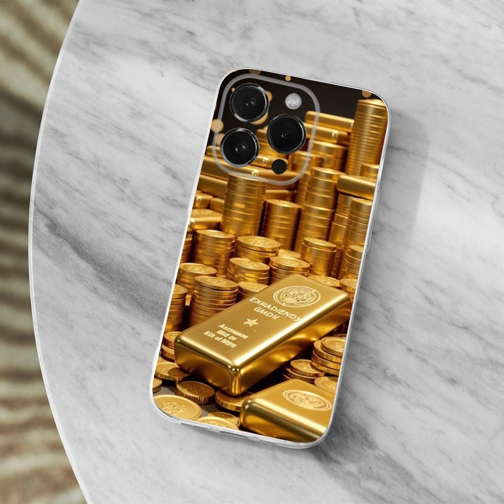 Cool Art Gold Precious Phone Case For iPhone,14,13,12,15,Pro,Max,Plus,11,17,16,X,XS,XR,SE,Mini Transparent Soft Cover