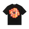 2024 New Summer Cotton Flame Kapok Print Short Sleeve Men's T-Shirt Round Neck Loose Oversized Unisex T-Shirt Streetwear Loose