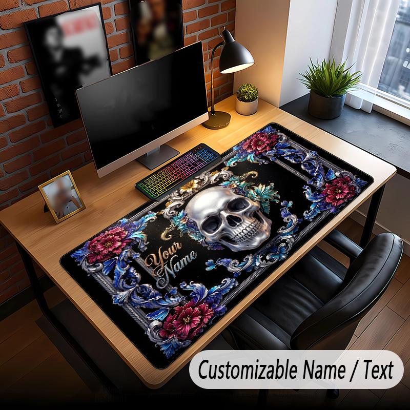 Skull Gothic Theme Custom Mouse Pad Personalized With Name Text Customized Desk Mat For Office Home Decor