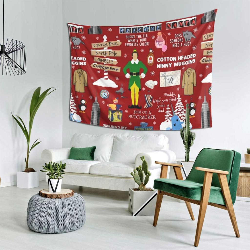 Buddy The Elf Collage Tapestry Decoration Art Aesthetic Tapestries for Living Room Bedroom Home Wall Cloth Wall Hanging