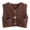 Women Sweater Vest V-neck Sleeveless Button Down Cardigan with Pockets Solid Color Loose Fit Crochet Knit Tops