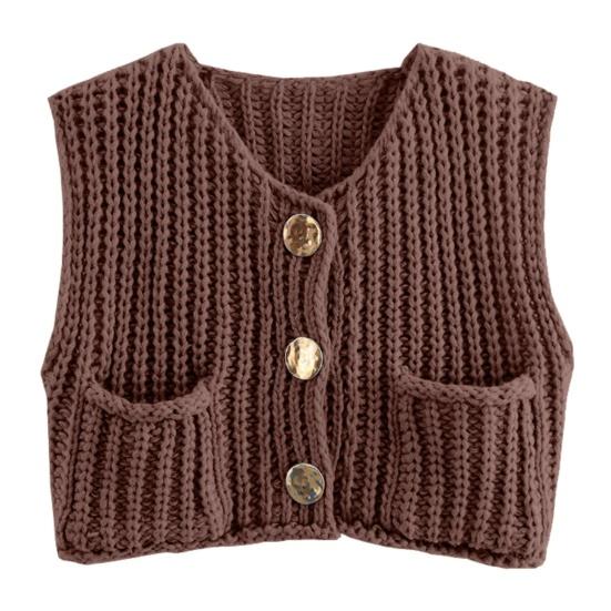 Women Sweater Vest V-neck Sleeveless Button Down Cardigan with Pockets Solid Color Loose Fit Crochet Knit Tops