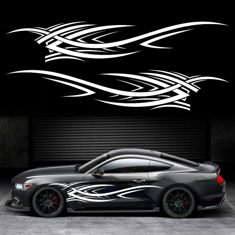 2Pcs 94.4'' Universal Flame Graphics Car Auto Body Side Sticker Racing Sports Self-Adhesive Side Strip Decal Decoration Accessories For Truck SUV