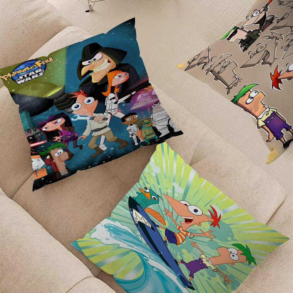 P-phineas Cartoon F-ferbs Cushion Cover Inches Farmhouse Decor Home Throw Pillow Covers For Couch Decorations