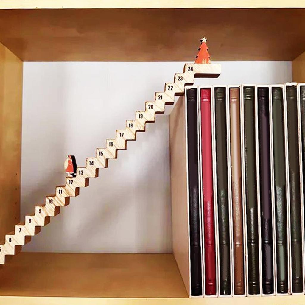 Christmas Countdown Advent Calendar Countdown Calendar Christmas Sign Desk Decor Santa Climbing Stairs Wooden Countdown to