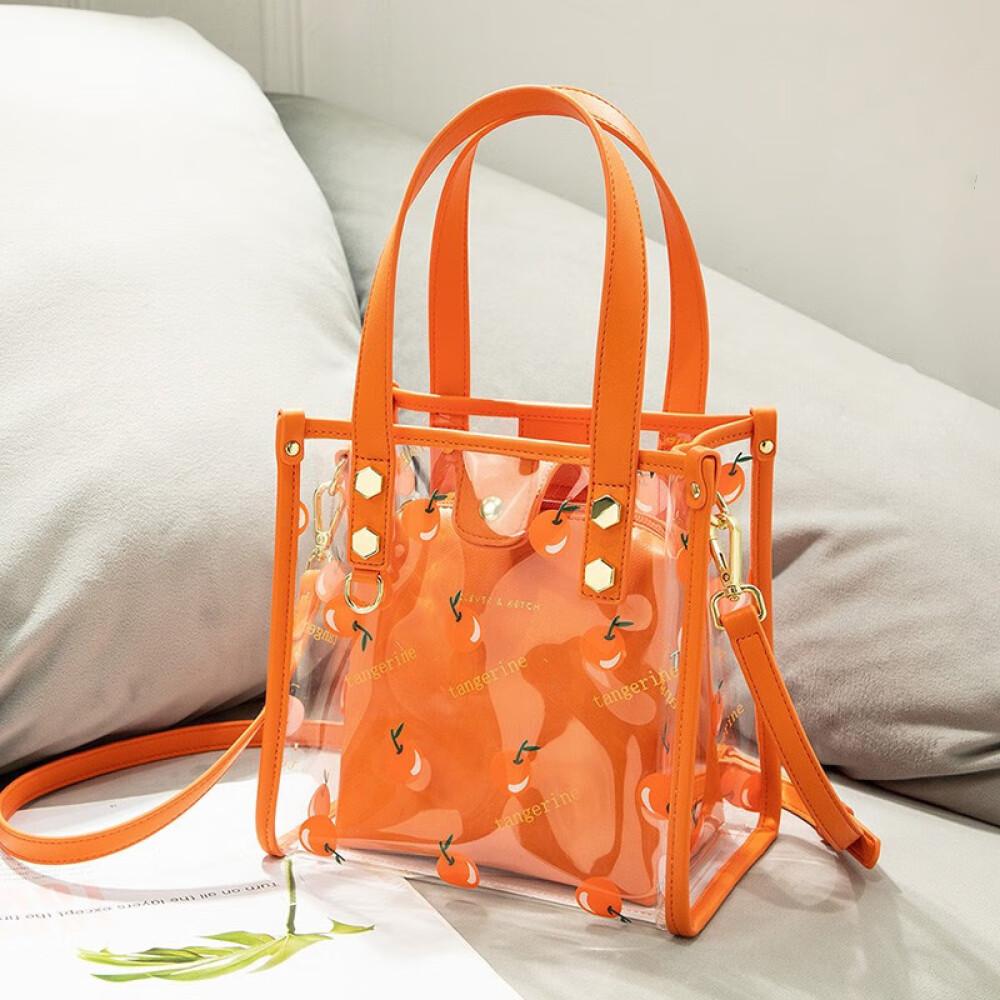 Women's Bag 2023 new niche design Laser transparent Jelly bag Portable commuter Tote bag length 21.5cm high 21.5cm wide 13cm