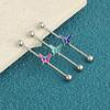 14g Industrial Barbell Pearl & Butterfly Stud Earrings with External Thread for Double Earlobe and Ear Bridge Piercing