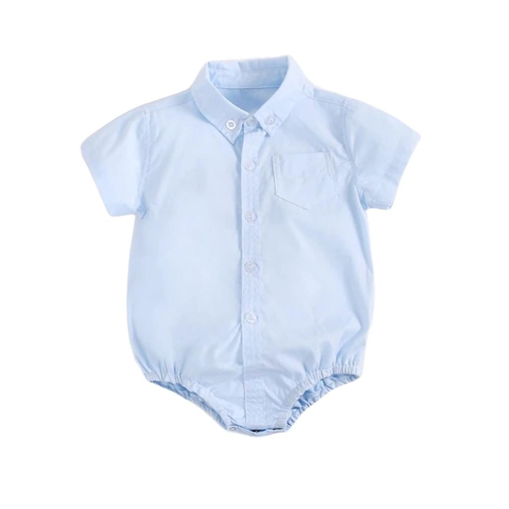 Rompers Jumpsuits for Baby Boys Clothing Short Sleeve Buttons Years Old Cotton Fashion Collared 9378 Blue 18Month [Misia Luxury] Children's