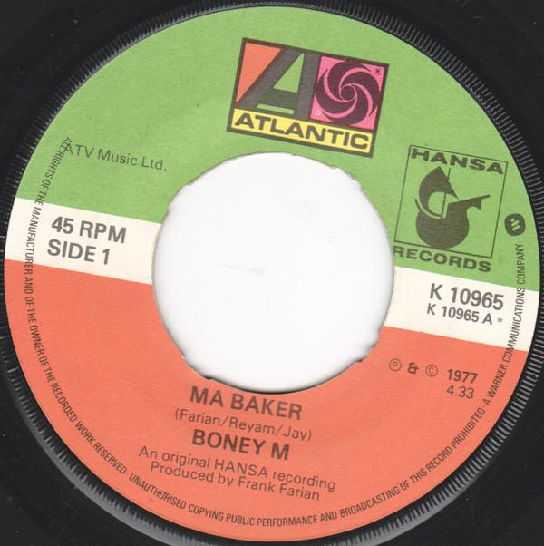 

7inch Record BONEY M. Ma Baker K10965 Atlantic 1977 UK Dance Electronica Used