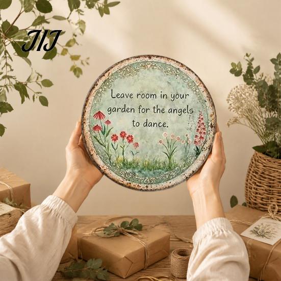 Weatherproof Iron Plaque Round Garden Metal Sign, Retro Distressed Wall Decor, Weather Resistant Decor Vintage Art for Outdoor Courtyard Patio