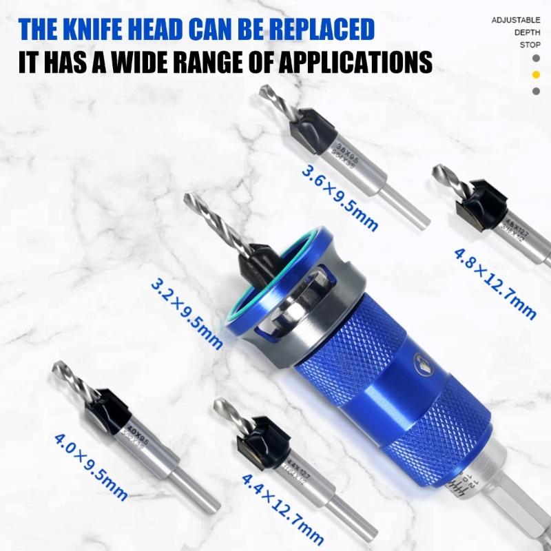 Adjustable Depth Stop Counterbore Drill Bit Set Countersink Drill Bit For Precise Woodworking 3.2mm To 4.8mm Tapered Bit