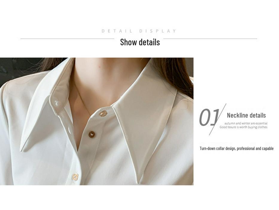 2025 Satin White Chic Metallic Textured Chiffon Shirt: In-Stock Fashionable Commuter Design