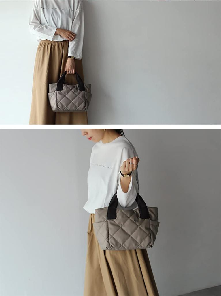 Gratante Quilted Tote Bag Nylon Bag B5 Ultra Lightweight Commuting Bag Large Capacity Work Bag Shoulder Bag Nylon Bag Top Zipper Bonded Tote Wide