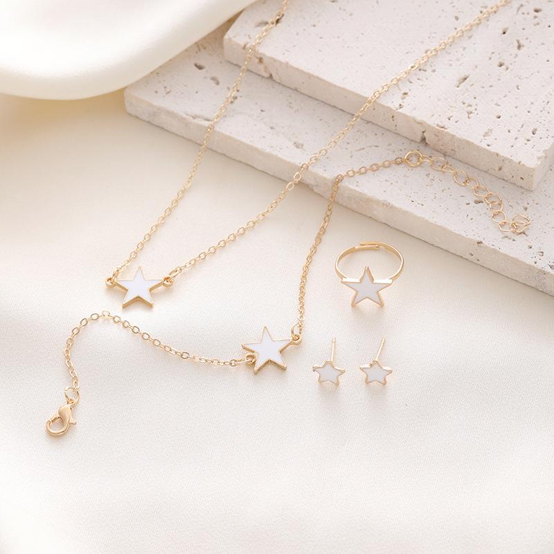 

Minimalist Enamel Star Necklace Bracelet Earring Set Fashionable Versatile Personalized Jewelry Gift For Women