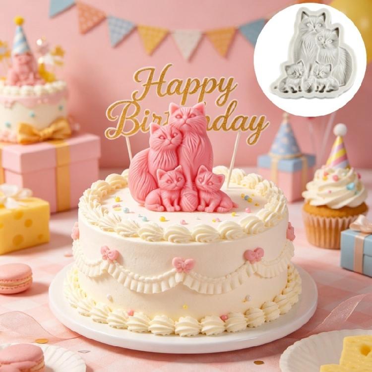 Cats Family of Four Silicone Molds Temperature Resistant Animal Candle Silicone Mould for Epoxy Resin Candle Soap Making