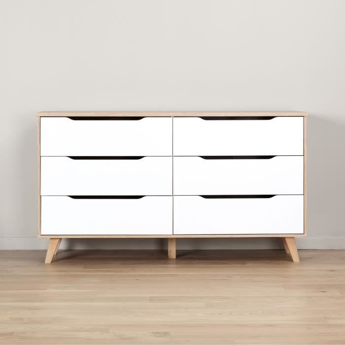 6-drawer Chest of Drawers - Particle Board - Oak and White Decor - Contemporary - L 154 X D 42 X H 86 Cm