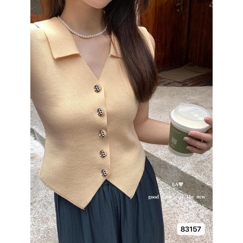 

Ladies - Top V-neck Sleeveless Vest Ice Silk Base Knitted Sweater One Size бежевый