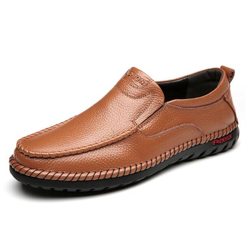 Business Genuine Leather Men Shoes Summer Slip on Loafers Breathable Men Casual Leather Shoes Black Flats Driving Shoe Moccasins